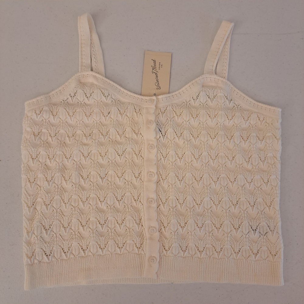 Universal Thread Knit Cami M‎ Cream NEW Pointelle Button Front Tank 1152-200-CB5